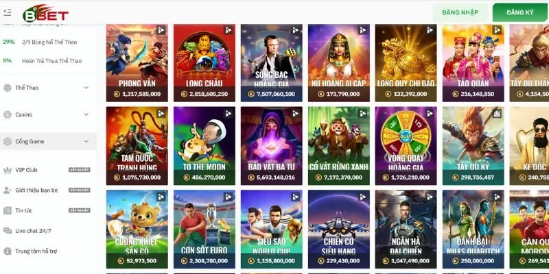 BBET bùng nổ với kho game phong phú
